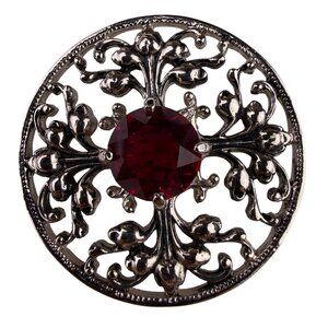 Silver Tone Womens Red Gemstone Filigree Round Brooch Pin Vintage Style